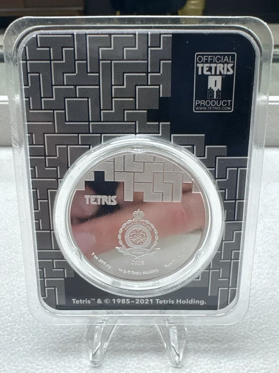 Licensed Tetris collectible silver in the Bullion Reserve display case