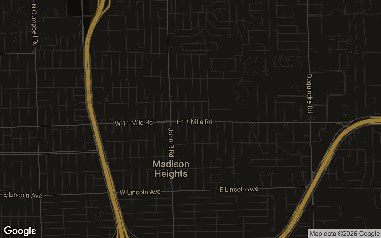 Map showing 337 E 11 Mile Rd, Madison Heights, MI, 48071